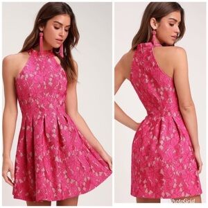 Lulu's Seasons of Love Fuchsia Lace Skater Dress size XL
